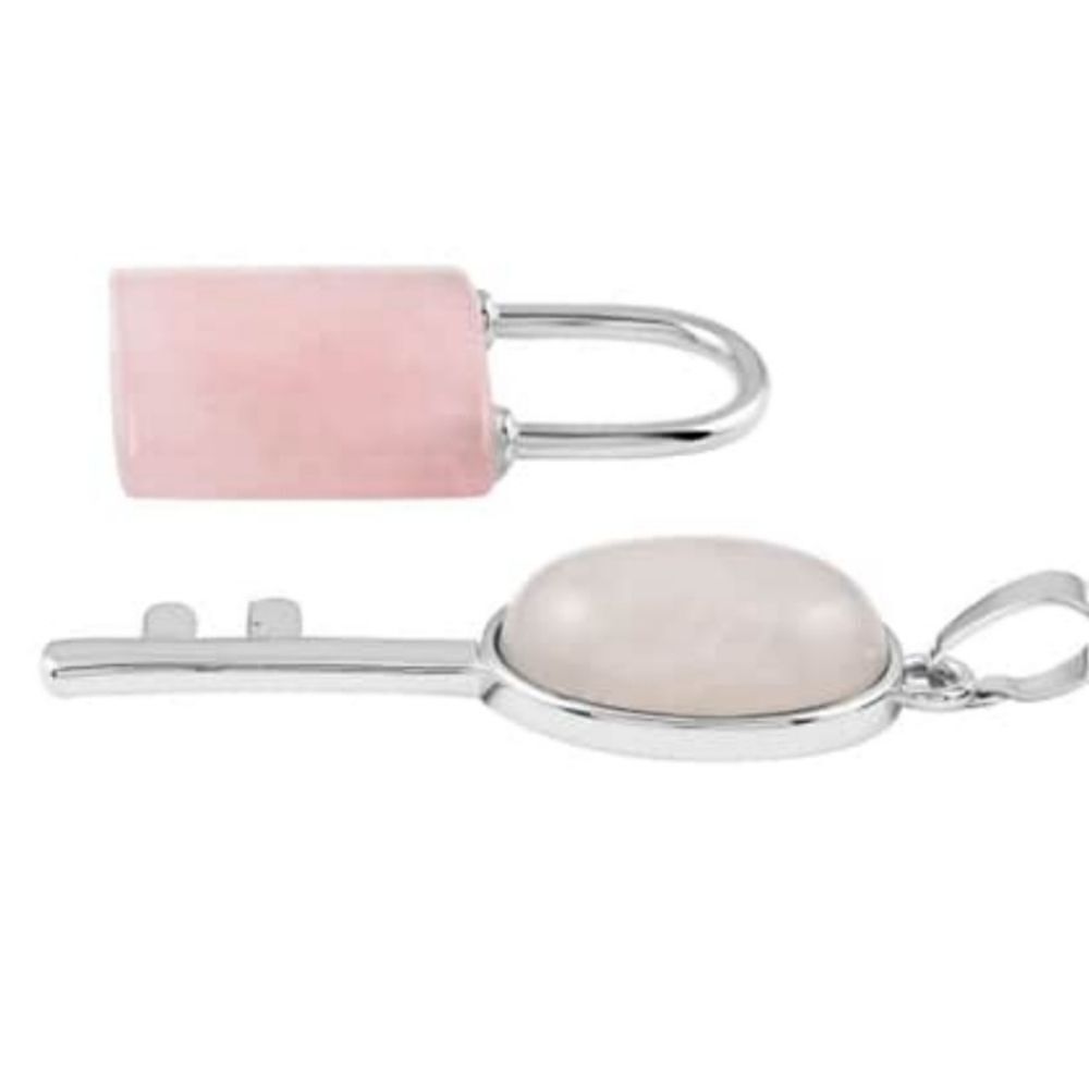 Rose Quartz Lock & Key Pendant - Picture 6 of 14